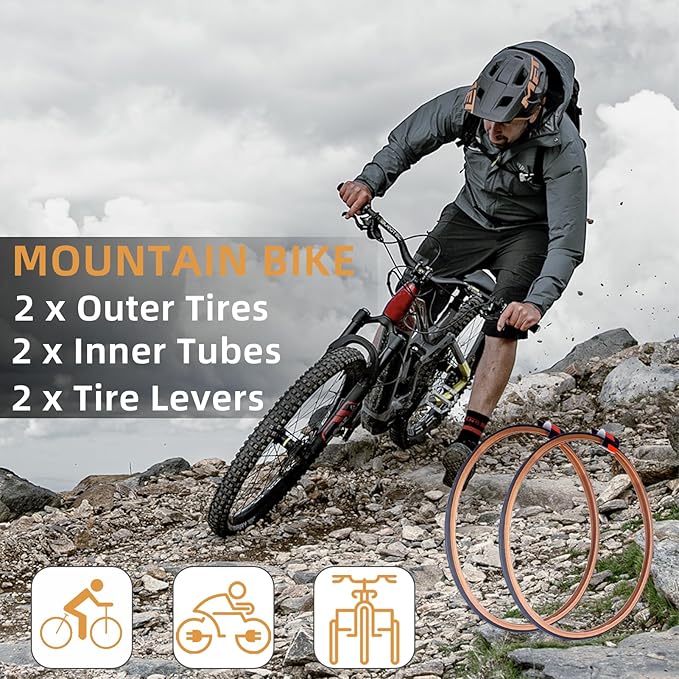 700x25C/700x28C Road Bike Tire and Inner Tube Set with 2 Levers,Puncture-Resistant Bicycle Replacement Accessories,Compatible with Mountain City Commuter Hybrid Riding,48mm Valve