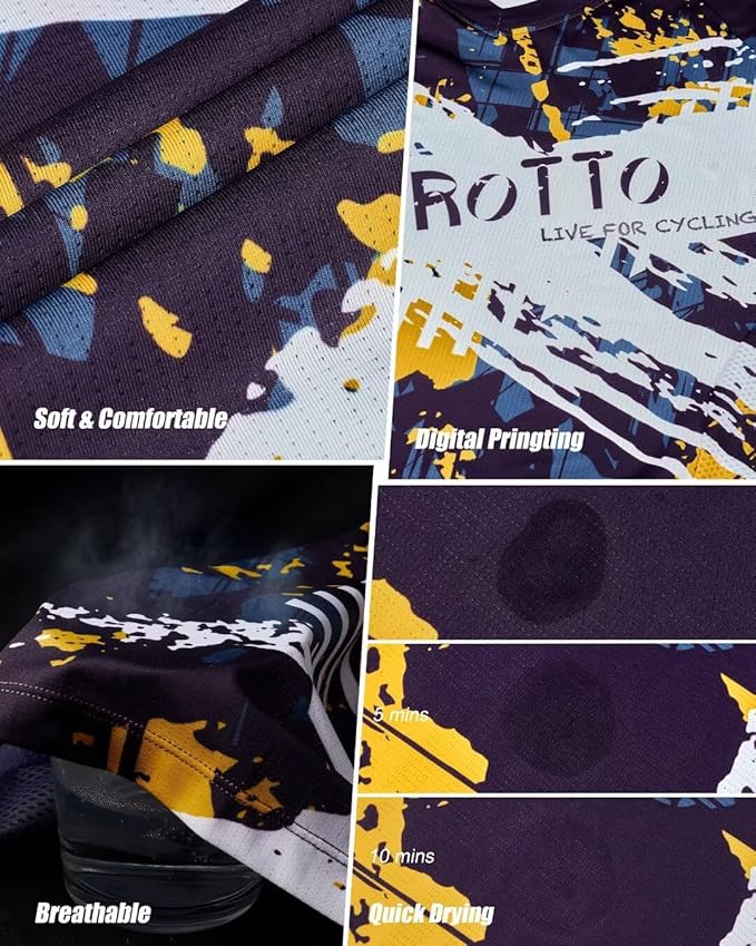 ROTTO Mens MTB Jersey Mountain Bike Cycling Shirt Short Sleeve for MTB BMX Downhill Wicking Quick Dry