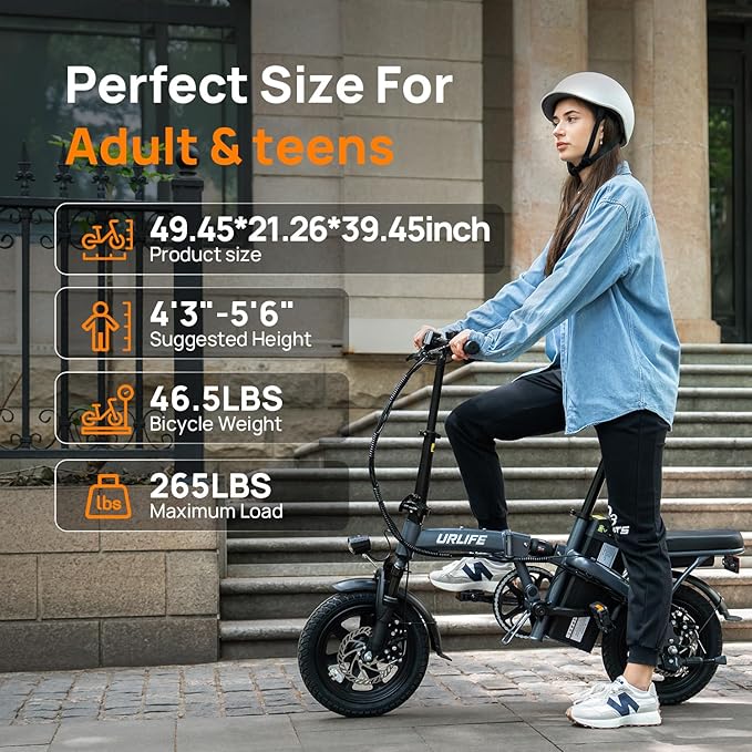 URLIFE Folding Electric Bike for Adults, 14" Portable Commuter ebikes, 20-40 Mile Long Range, 500W Peak Motor, 20MPH, UL 2849 Mini Bikes for Teens