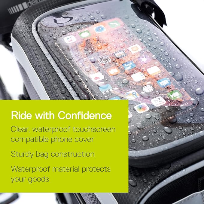 Bike Handlebar Bag for Phone - Top Tube Cycling Accessories with Waterproof Transparent Pouch for Adult Mountain and Road Bicycles with Reflective Material for Safety - Bikepacking Front Bag