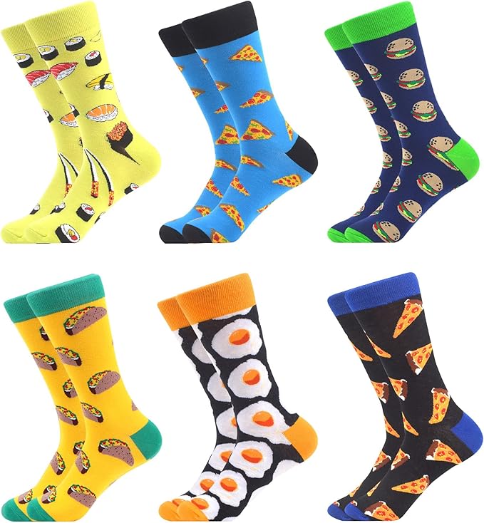 WeciBor Men's Dress Funny Crazy Colorful Novelty Combed Cotton Crew Socks 12 Pack - Size 7-10/10-13/13-15
