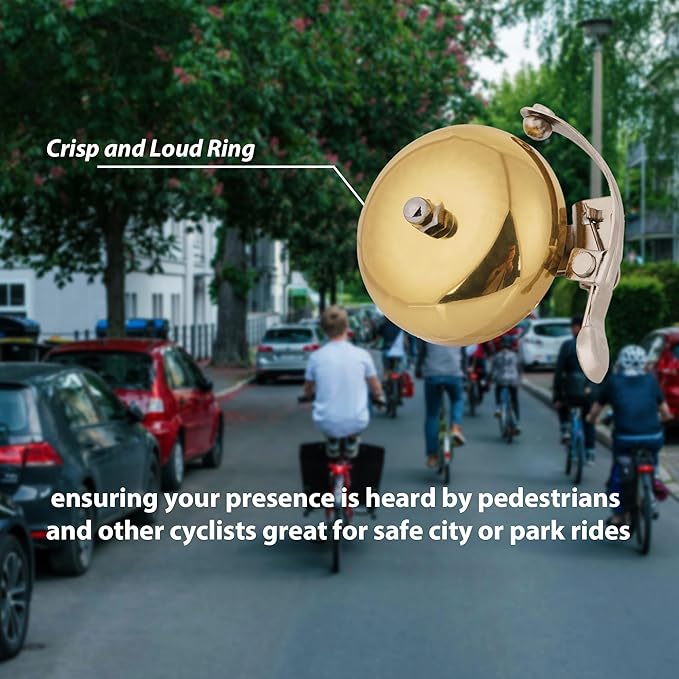 Brass Bike Bell, Bicycle Bell for Adult Bikes, Loud & Clear Sound Bicycle Bell for Adults & Kids Classic Design, Easy Installation Fits Mountain, Road, Folding Bikes and Scooters