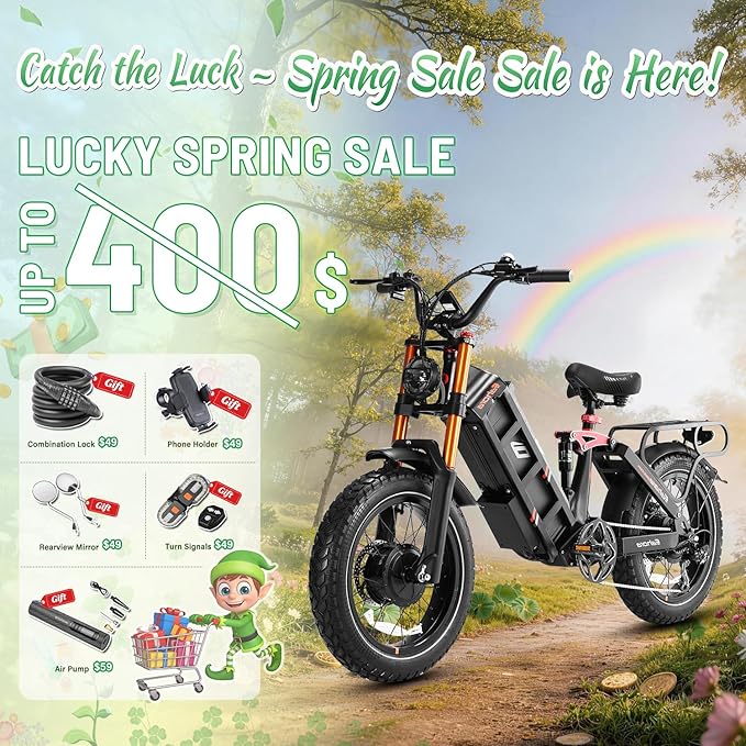 2025 eAhora Juliet Pro 2 5400W/1200W 43/34MPH Dual Motor | 60V 70Ah/52V 60Ah 200-220+Miles Long Range Ebike for Delivery and Commuting | 20'' Fat Tire Full Suspension Electric Bike for Adults