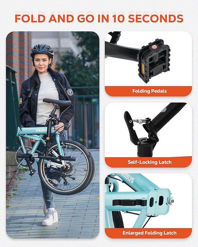 VIRIBUS Folding Bike for Adults, 20 inch Foldable Bike 7 Speed, Lightweight Compact Bicycle, Portable Collapsible Bikes for Adult Men Women City Commuters, 90% Pre-Assembled, Fold Up Bikes