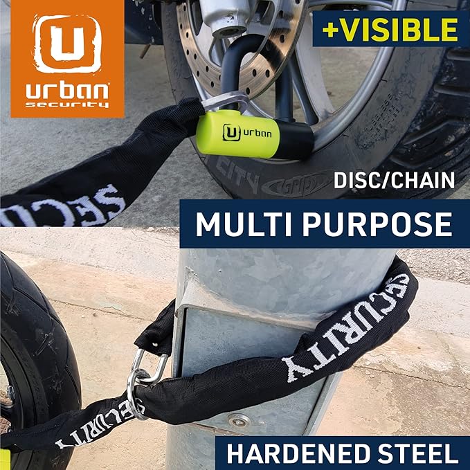 Urban UR59120 Mini U Lock with Chain Loop 120 cm/3.9ft, Dual Function Safer & Lighter for Motorcycle Disc Lock, High Security Double Locking, Universal Anti Theft for Motorcycle, Scooter, Bicycle