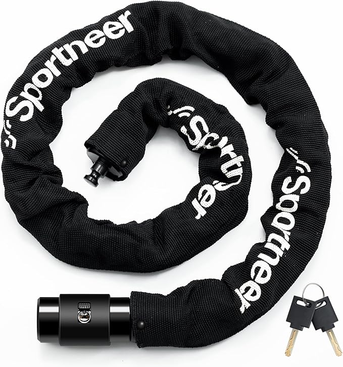 Sportneer Bike Lock: 8mm Thick High Security Anti Theft Bike Chain Lock with 2 Keys- 3.2/4ft Long Heavy Duty Anti-Cut Bicycle Lock for Bike, Motorcycle, Bicycle, Door, Gate, Fence, Grill