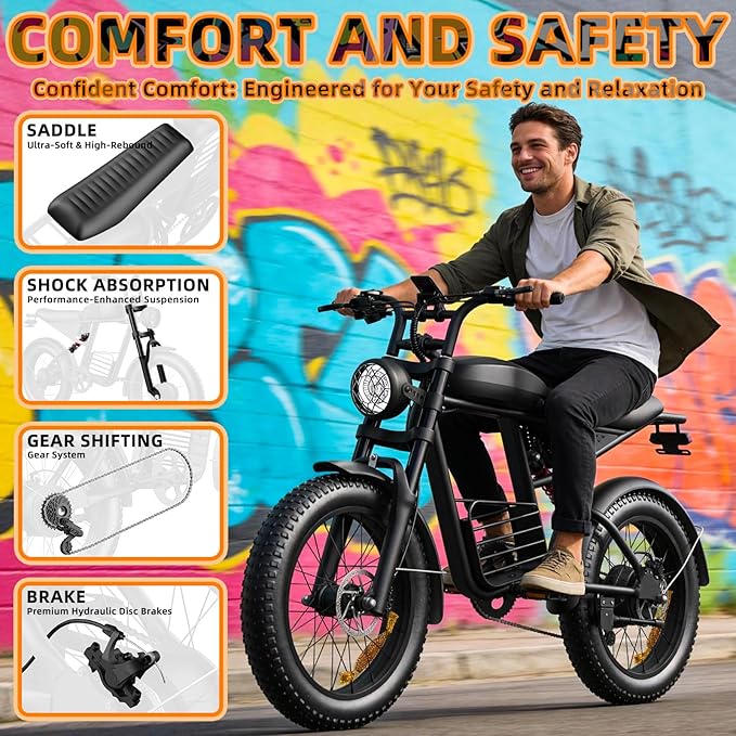 20" Electric Bike for Adults with 1000W/1600W/3000W Peak Dual Motor,Max Speed 33-37MPH,Up to 60Miles,Moped ebikes with 20/35Ah Battery,Shipped from USA Warehouse
