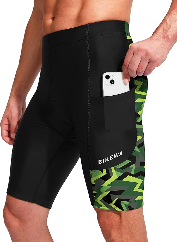 Bikewa Men's Bike Shorts 3D Padded Cycling Road Biking Mountain Riding Biker Bicycle UPF 50+ Cycle Shorts Zipper Pockets