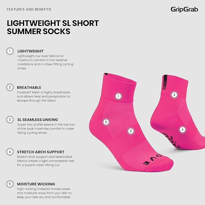 GripGrab Lightweight SL Performance Summer Cycling Socks Eyecatching 2 Lengths Road Mountain Gravel Bike Indoor Biking