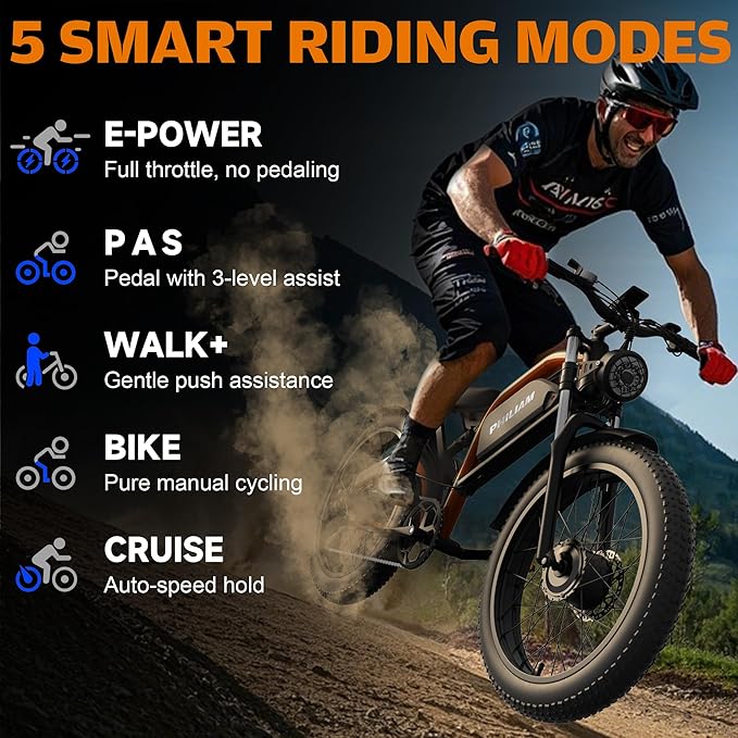 Electric Bike for Adults,5000W/3000W Peak Dual Motor ebike 35MPH E Bikes for Men Women,52V 32/23AH Battery, 80/100 Miles Range Ebike,26”Fat Tire Full Suspension E-Bike