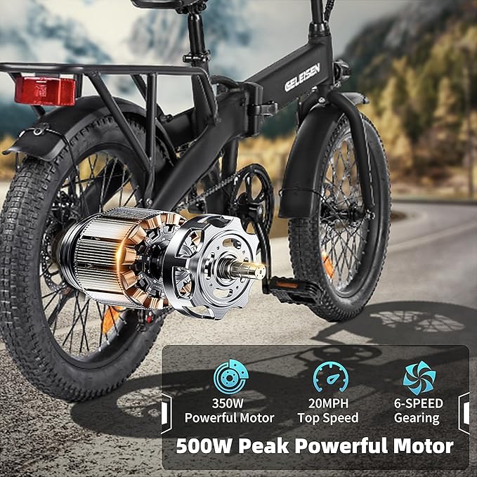 Folding Electric Bike for Adults, 20"×3.0 Fat Tire Electric Bicycle, 374.4Wh Battery Ebike, 20MPH Electric Cargo Bike with LCD Color Display & 6 Speed Gears (Fits for 5'0"+)