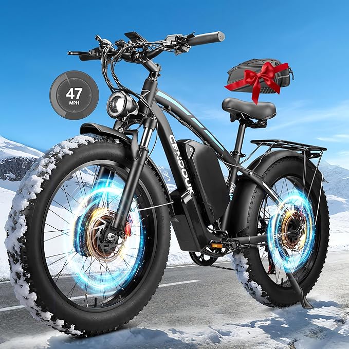 Peak 8000W 58V Max Output Dual Motor Ebike 40-47MPH Electric Bike for Adults 36AH Battery 105 Miles Range 24 Inch Fat Tire Commuter Mountain Dirt Electric Bicycles for All Terrain