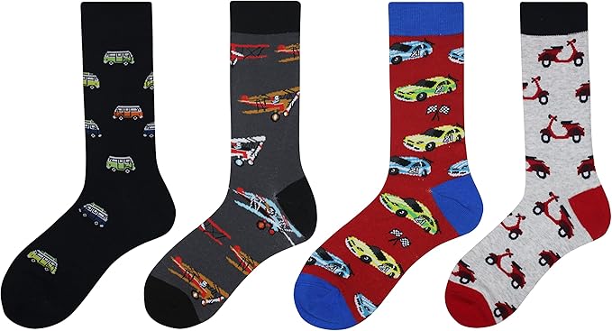 Cansok Men's 2/4 Packs Fun Crazy Novelty Dress Crew Socks