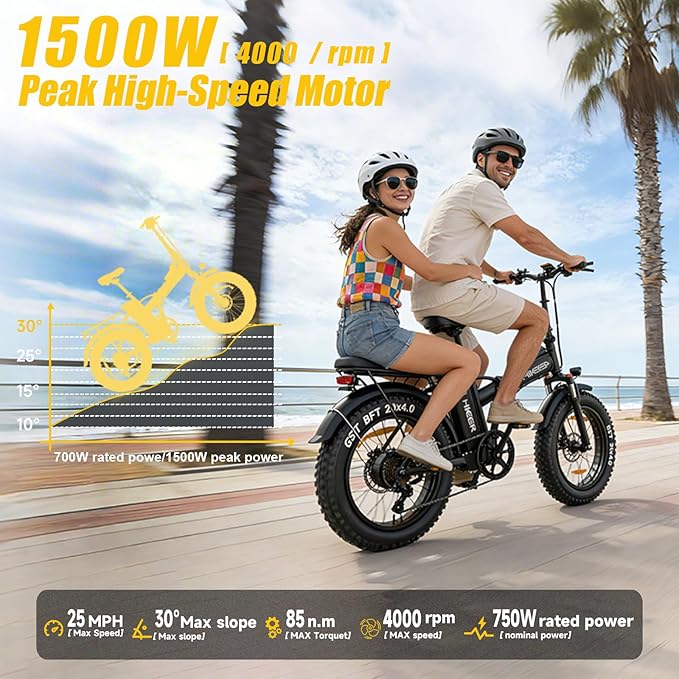 Fat Tire Electric Bike for Adults, UL2849 Certified 90% Pre-Assembled Folding E-Bike with Removable Battery & Cargo Rack
