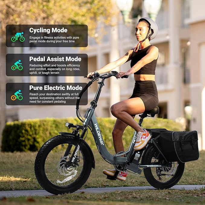 Wildeway Folding Electric Bike for Adults, FW11-Lite 750W Motor, 48V 15Ah Removable Battery, 20" x 3.0" Fat Tire E-Bike, 30MPH Top Speed, Step-Thru Frame, Foldable Ebike Commuter & Off-Road