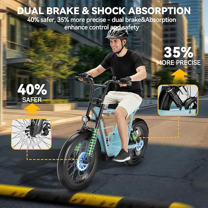 Caroma Peak 1200W/1000W/800W/500W Electric Scooter with Seat,16"/20" Fat Tire Ebike All-Terrain,Max 30Miles&20MPH Electric Scooter Adults,Electric Motorcycle Adults with Storage Basket for Cargo&Pets
