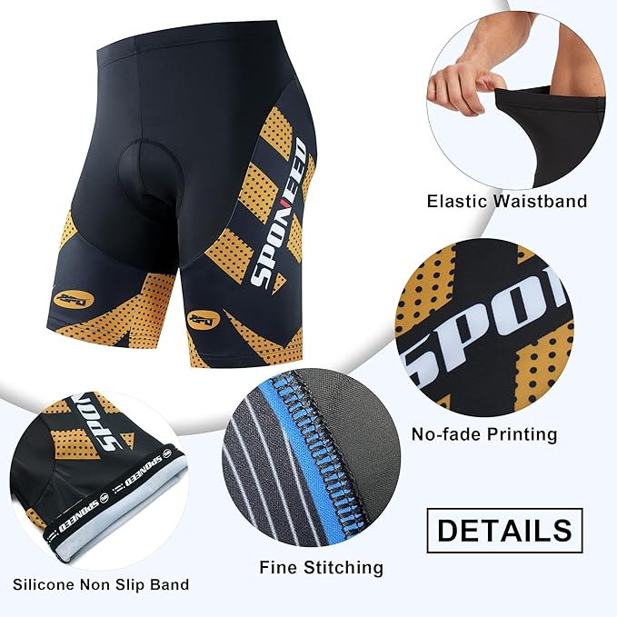 sponeed Men's Cycling Shorts Padded Bicycle Riding Pants Bike Biking Clothes Cycle Wear Tights