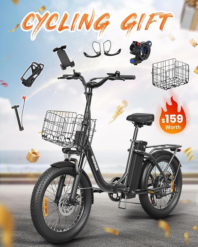 Electric Bike, 1000W Peak Folding Electric Bike, 486Wh 70 Miles Range Ebike, 20" Step-Thru Bicycle with Front Basket, Waterproof Removable Battery, 7 Speed, 25 MPH Max