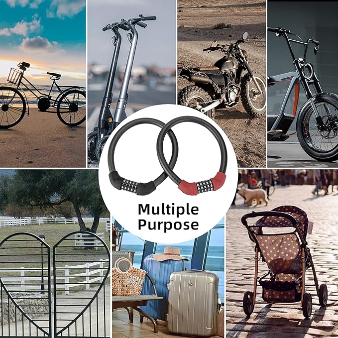 ROCKBROS Bike Lock 5 Digit Cable Lock Lightweight Bicycle Lock Bike Lock Combination Portable Lock for Bike