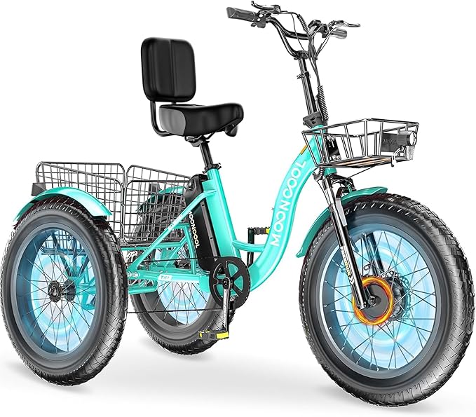 MOONCOOL 1000W 4" Fat Tire Electric Tricycle for Adults, 48V 14.5Ah All-Terrain Aluminum 20" E-Trike, Front Suspension, 7-Speed, 400lbs Max Payload