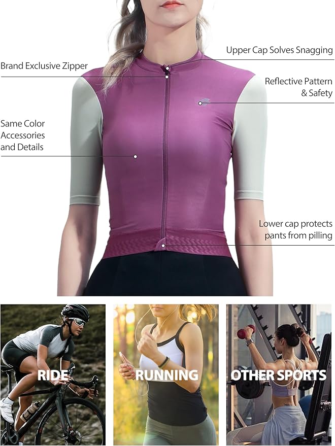 LAMEDA Cycling Jersey Women, Breathable Bike Shirts for Women Biking Tops with Pockets, Bicycle Clothing for Road Riding