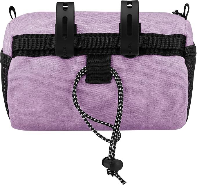 Bike Handlebar Bag – Waxed Canvas Exterior with Quick-Access Waterproof Zipper, Side Mesh Pockets and Spacious Storage – Ideal for Cycling, Commuting and Adventure Rides (Purple)