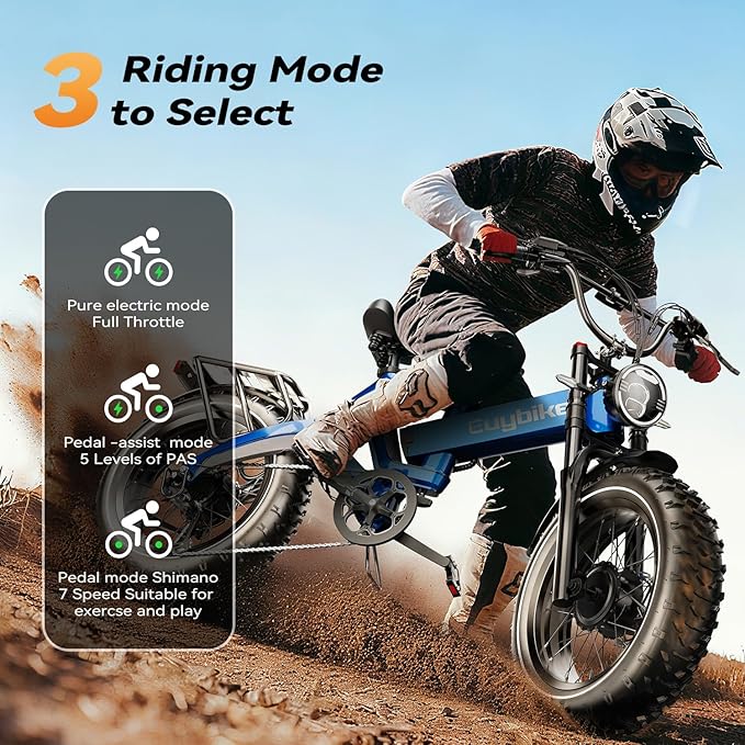 2000W/3000W Peak Motor Electric Bike for Adults, 48V/52V 25AH/30AH Battery Full Suspension Foldable Ebike, 20"x4.0" Fat Tires 35MPH Dirt Bike, 100/120 Miles Hydraulic Brake Magnesium Alloy Motorcycle