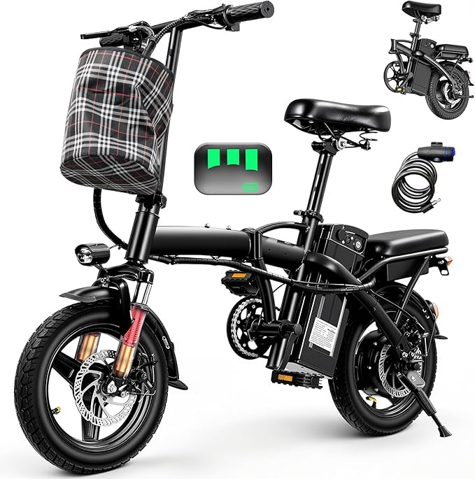 Electric Bike for Adults Teens, Commuter City Folding ebike with 560W Motor and 48V Battery, 24MPH 3-Level Pedals Assist, Dual Disc Brakes,14" Compact Foldable Electric Bicycle with USB Phone Holder