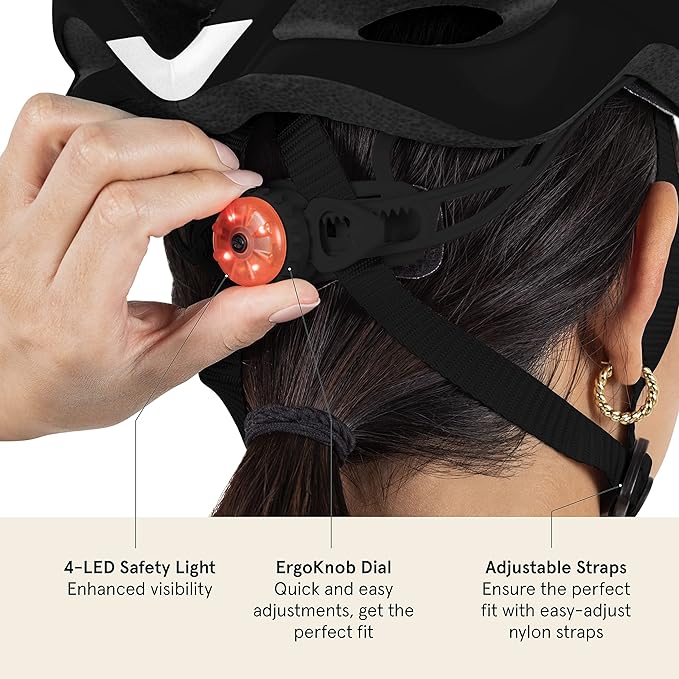 Retrospec Silas Road Bike Helmet with 24 Air Vents & Built-in LED Safety Light - Adjustable Adult Cycling Protection 54-61cm - Padded & Lightweight Design
