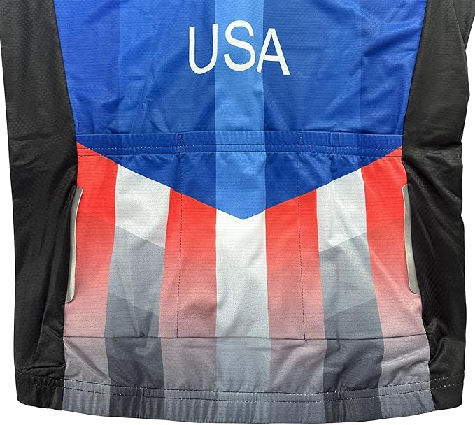 Lo.gas USA Cycling Jersey Men Short Sleeve Bike Biking Shirts American Flag Road Bicycle Clothing Full Zip with Pockets