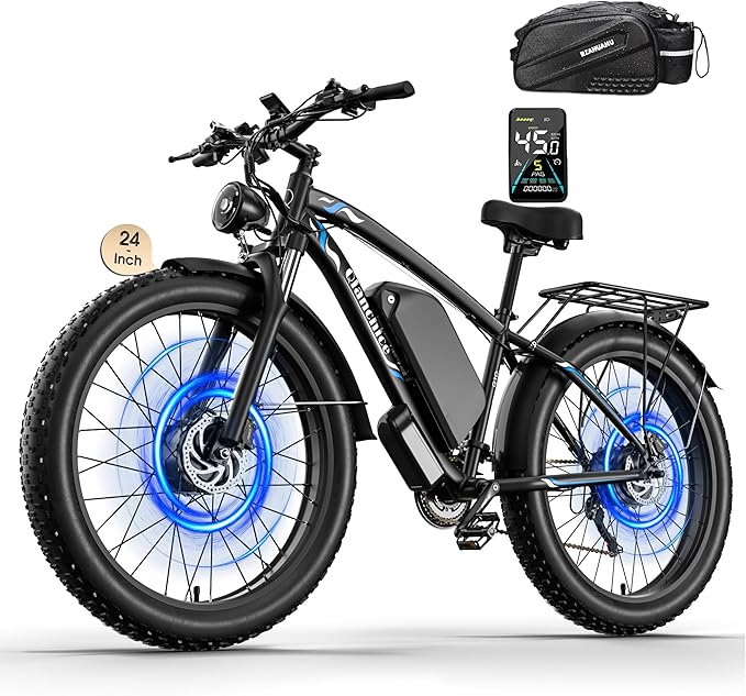 Dual Motor Electric Bike for Adults-6000W Peak, 52V 34AH Battery, 40-45MPH 100 Miles Long Range Ebike, Fat Tire 24 Inch, 7-Speed Hydraulic Brake, Electric Bicycles for Mountain Commuter