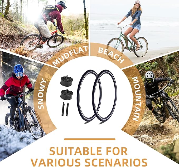 700x25C/700x28C Road Bike Tire and Inner Tube Set with 2 Levers,Puncture-Resistant Bicycle Replacement Accessories,Compatible with Mountain City Commuter Hybrid Riding,48mm Valve