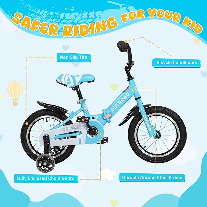 Outroad Kids Bike for Boys Girls Age 3-9 Years Old, 14 16 18 Inch Kid's Bike with Training Wheels, Children Bicycles for Toddler, Blue and Red