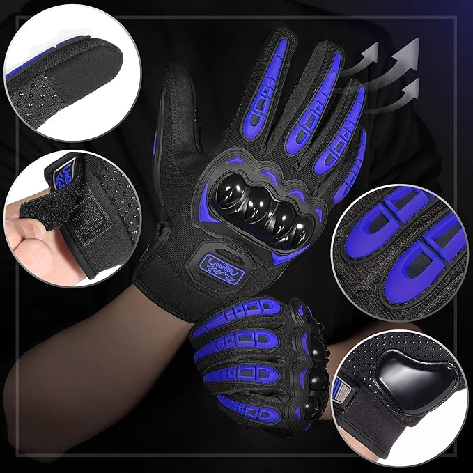 COFIT Motorcycle Gloves Breathable, Touchscreen Motorbike Gloves Anti-slip with Good Grip Hard Knuckles Protection for Men Women Motocross, BMX ATV MTB Cycling, Road Racing - Blue XXL