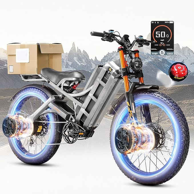 eAhora 2025 Latest Romeo Pro 3/2/Pro 5600W/50Mph 4000W/46Mph Dual Motor Electric Bike for Adults, 60V/80Ah 52V/70Ah 250+Miles Long Range Ebike 26''*4.0 Fat Tire Full Suspension Off-Road Ebike, UL2849