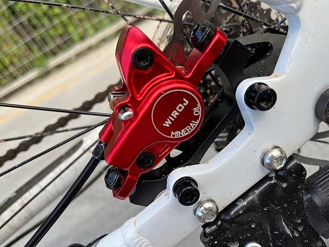 Mountain Bike Hydraulic Disc Brake Set, Front & Rear Disc Brake Kit Fit Bicycle MTB XC Trail, e-Bike, Fat Bike, Upgrade kit for Mechanical Disc Brake (Red - Left Front & Right Back)