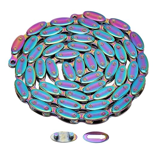 Bike Chain, Single Speed Cycling Bicycle Chain Unbeatable Strength & Rainbow 100 Links Chains 1/2" x 1/8" 1 Speed with Connector for Fixed Gear BMX Commuter Bikes Beach Cruiser MTB