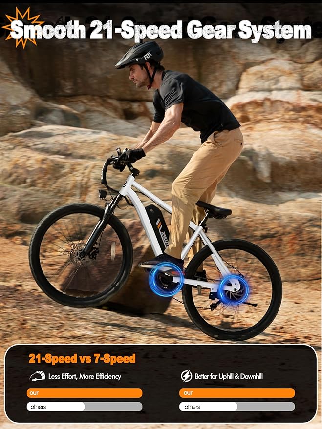 M200 Electric Bike for Adults – 21-Speed Gear 27.5" Mountain E-Bike, 1200W Peak Brushless Motor 28MPH, 48V 10.4Ah&13Ah Removable Battery, Up to 55-65 Miles Range, Step Over Commuter E-MTB, NFC Unlock