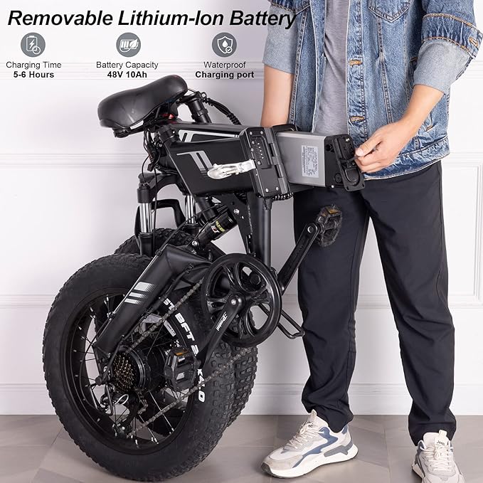 Wooken Electric Bike, 20''X4.0 Fat Tire Electric Bike for Adults,500W(Peak 750W) Foldable Electric Bike with 48V 10Ah Battery,Professional 7 Speed,Shock Absorber, 20MPH Ebike for Mountain Beach Snow