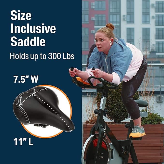 Bikeroo Extra Wide Replacement Saddle - Fits Indoor & Outdoor Bicycles - Steel Spring & Elastomer Suspension - Center Cutout - Memory Foam