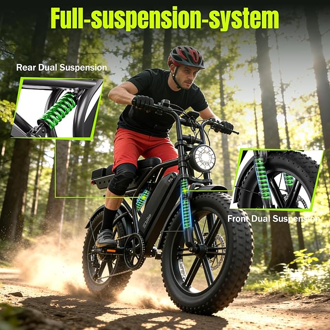 TST Electric Bike for Adults 1500W Peak 20" Fat Tire All-Terrain E-Bike 60/130 Miles 28 MPH Electric Dirt Bike - 48V 15/30 AH Battery Tested to UL 2849 Powered Electric Bicycle