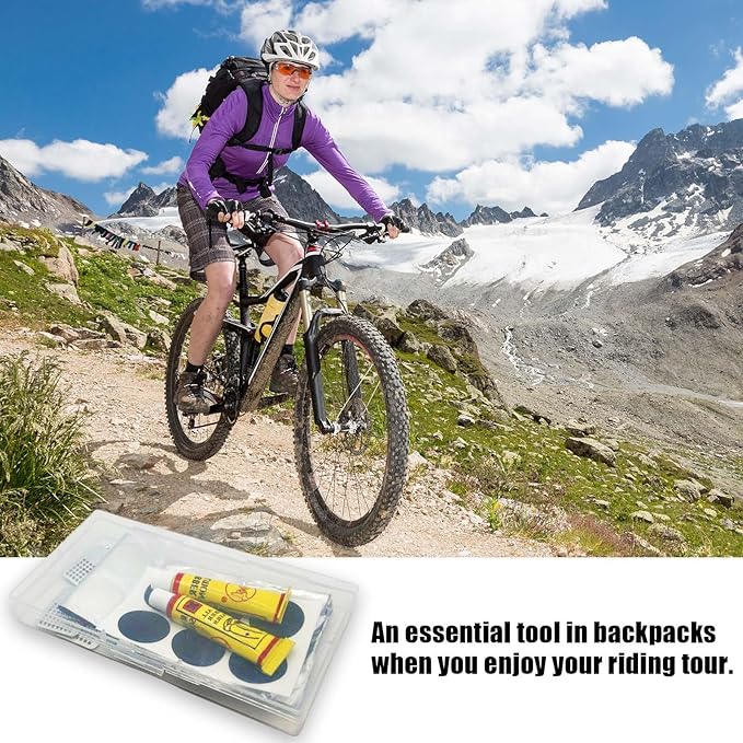Bike Tire Repair Kit,Bycicle Inner Tube Puncture Patch Kits,Vulcanizing Patches, Glueless Emergency Puncture Patches, Tire Levers & Rasp Tools, Portable Bicycle Inner Tube Repair Tools