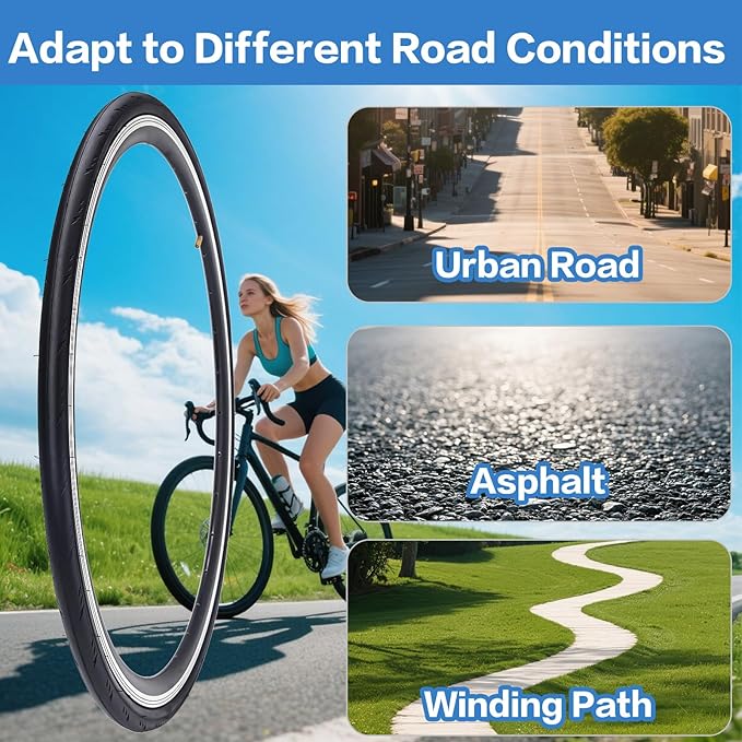 2 Pack 700x23C/25C/28C/35C/38C Bike Tires Plus Bike Inner Tubes Presta Valve 48mm or Schrader Valve 48mm Foldable Replacement Tires for Road Bicycle
