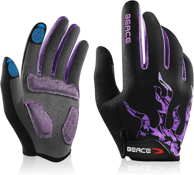 BEACE Cycling Gloves for Men Women - Full Finger Mountain Bike Gloves With Touch Screen and Anti-Slip Silicone Palm - Workout and Road Bicycle Gloves