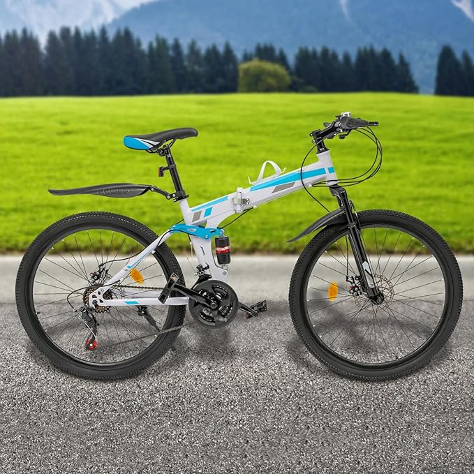 26 Inch Mountain Bike, 21 Speed Folding Bike, Foldable Bicycle for Daily Commuting, Fitness, Off-Road Challenges, Competition, Powerful Mechanical Dual Disc Brakes