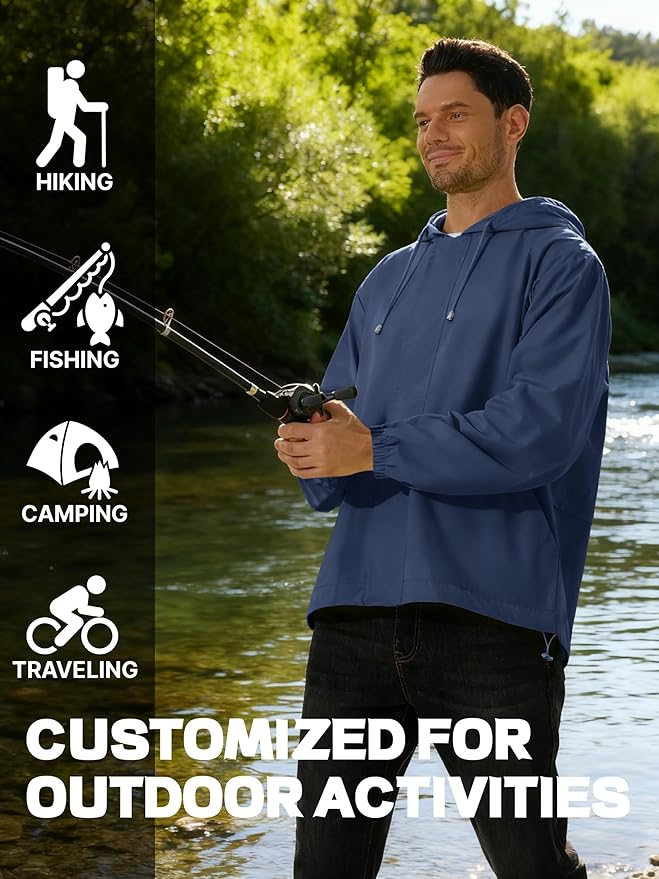 Men's Rain Jacket Waterproof Windbreaker Raincoat Cycling Running Hiking Golf Travel Gear Hood Lightweight Packable
