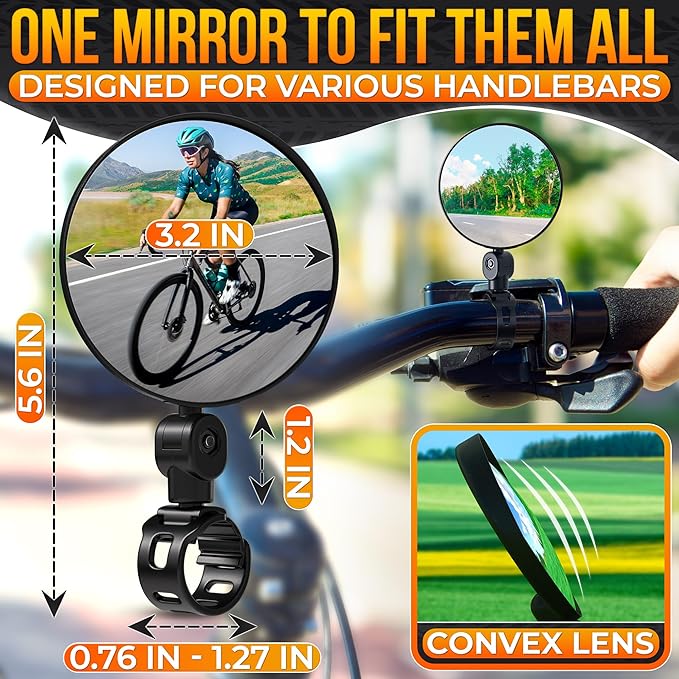 Bike Mirror Handlebar Mount – 2Pcs Bicycle Mirrors for Handlebars, Clear & 360° Adjustable View, Secure, Damage-Resistant for Mountain, BMX & City Bikes