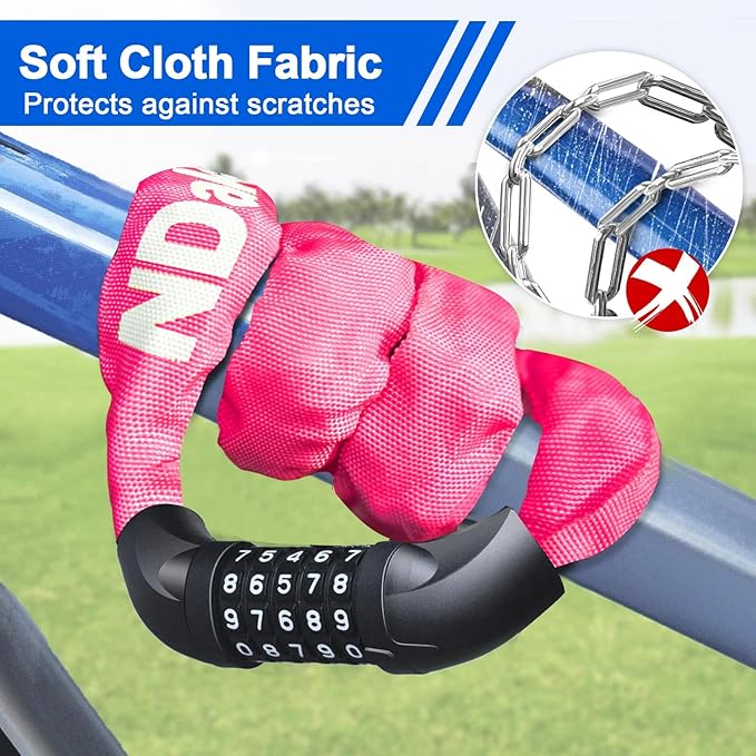 NDakter Bike Lock, 5 Digit Combination Heavy Duty Anti Theft Bicycle Chain Lock, 2.62/3.2/4.27/5/6Ft Long, High Security Resettable, Suitable for Bike, Scooter, Door, Gate, Fence-4/6mm Thick