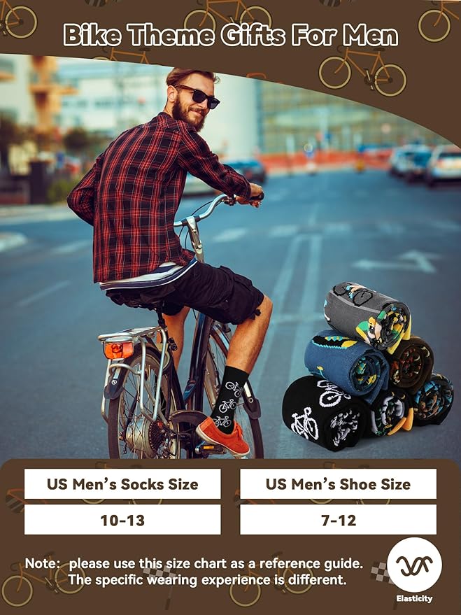 Eurzom 6 Pairs Funny Bike Socks for Men Novelty Cycling Cotton Casual Socks Birthday Holiday Gift for Outdoor Biking Lover