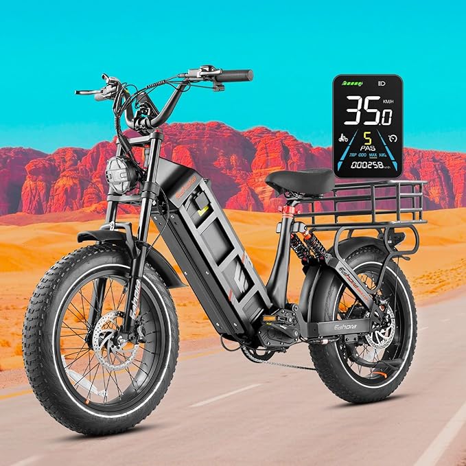 eAhora Juliet Long Range Ebike - [2025] 2000W/1200W 31-34MPH 52V 60Ah 200Mile Electric Bike for Adults, 20'' Fat Tire Fast Electric Mountain Bike Full Suspension E-Bike for Delivery Commuting
